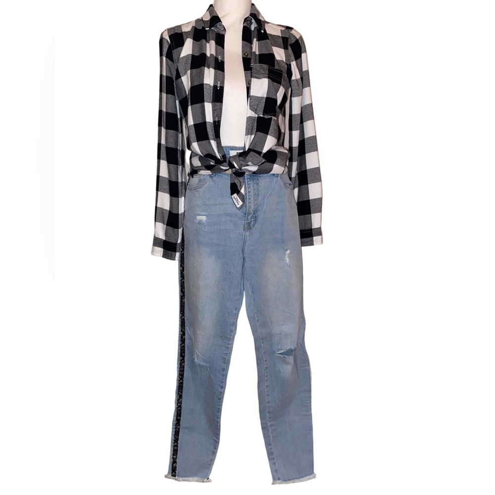 AMP Skinny Jeans Light Wash Blue Denim & Snakeskin Stripe in Size 10